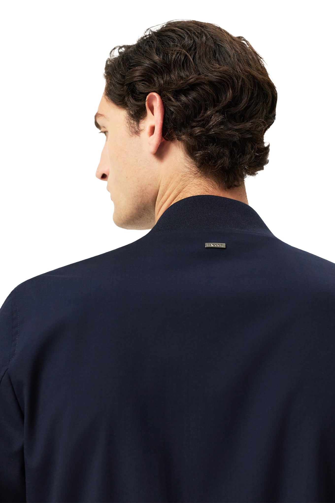Knitted-Collar Wool Bomber Jacket