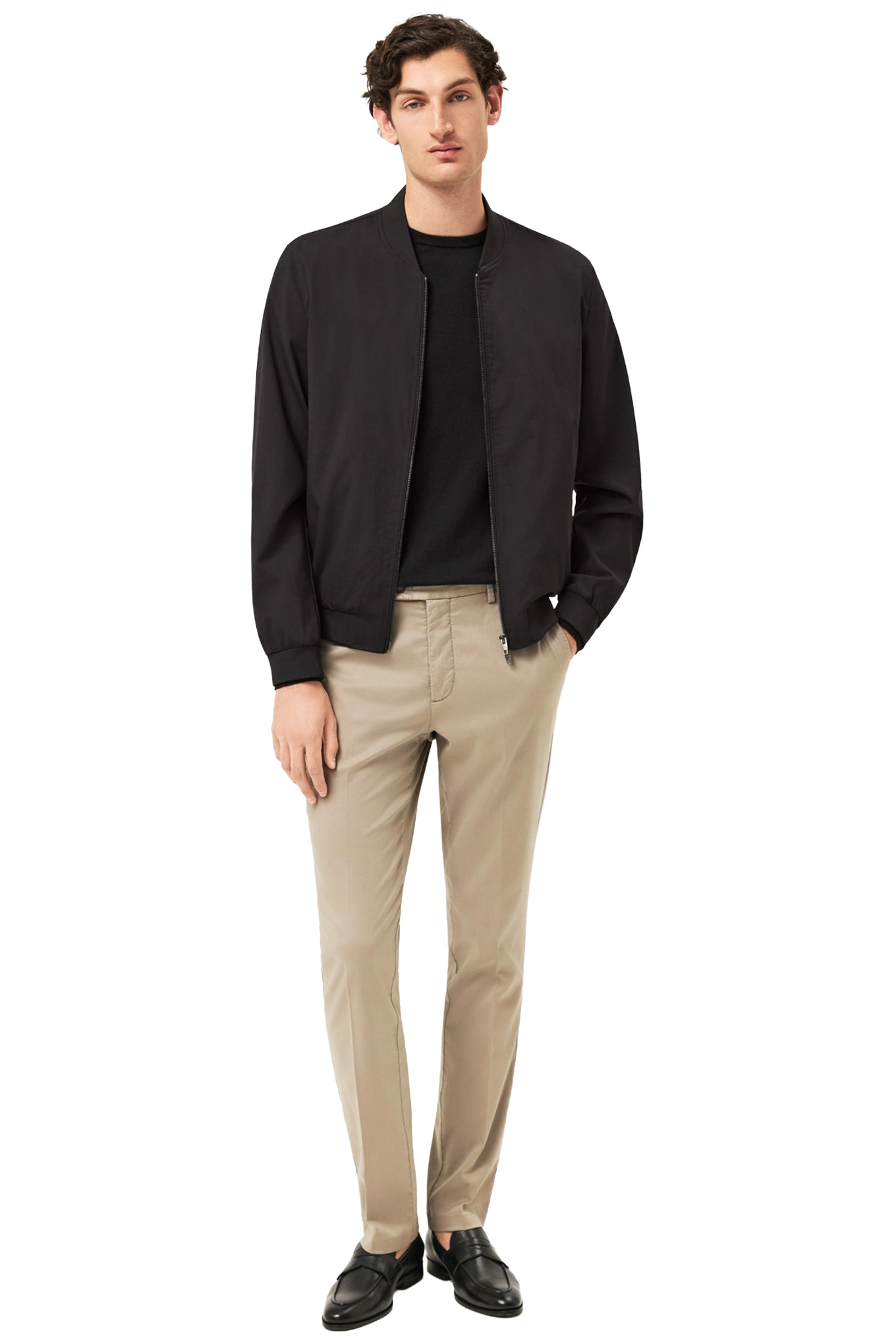 Knitted-Collar Wool Bomber Jacket