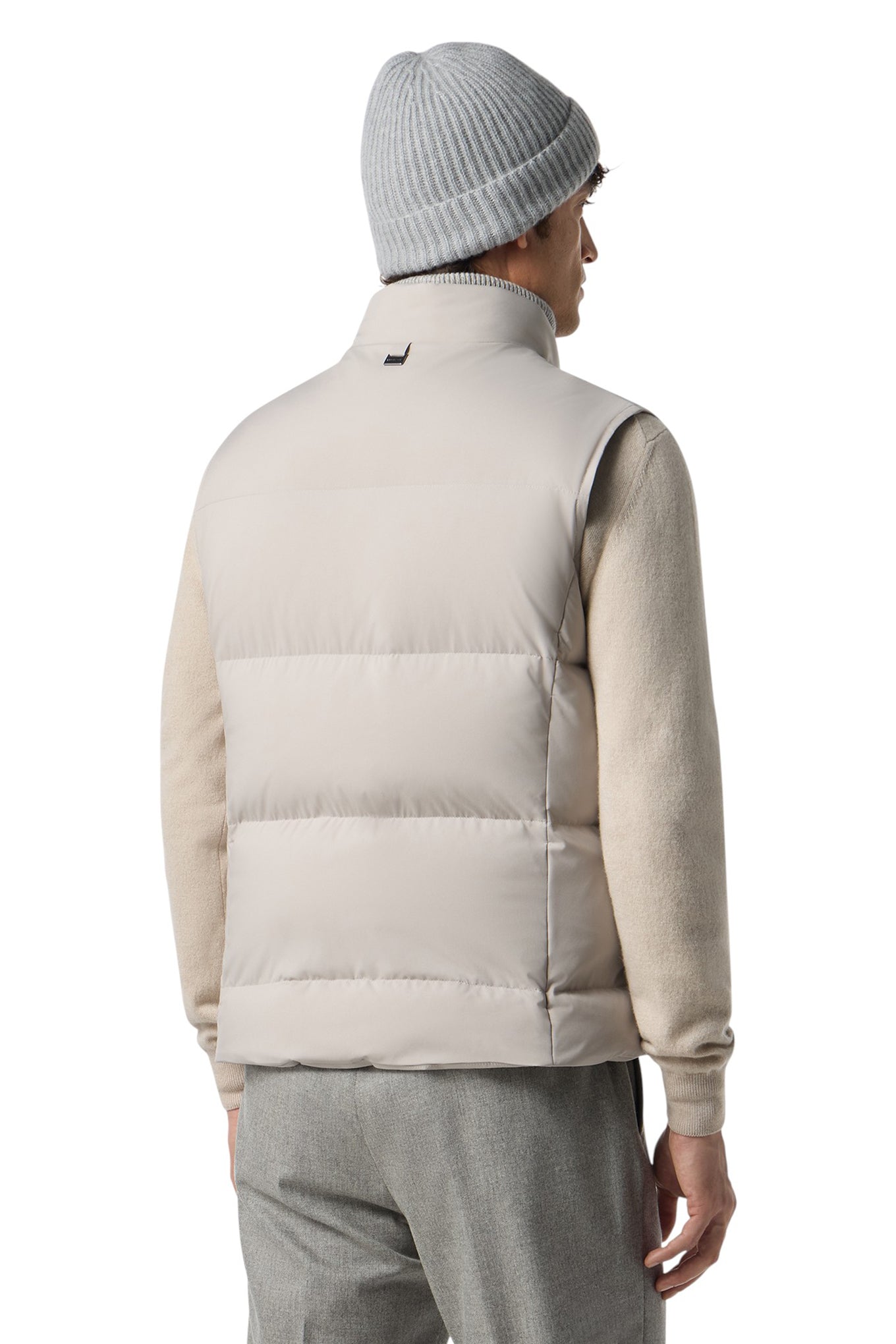 Beige quilted bodywarmer made of technical poplin