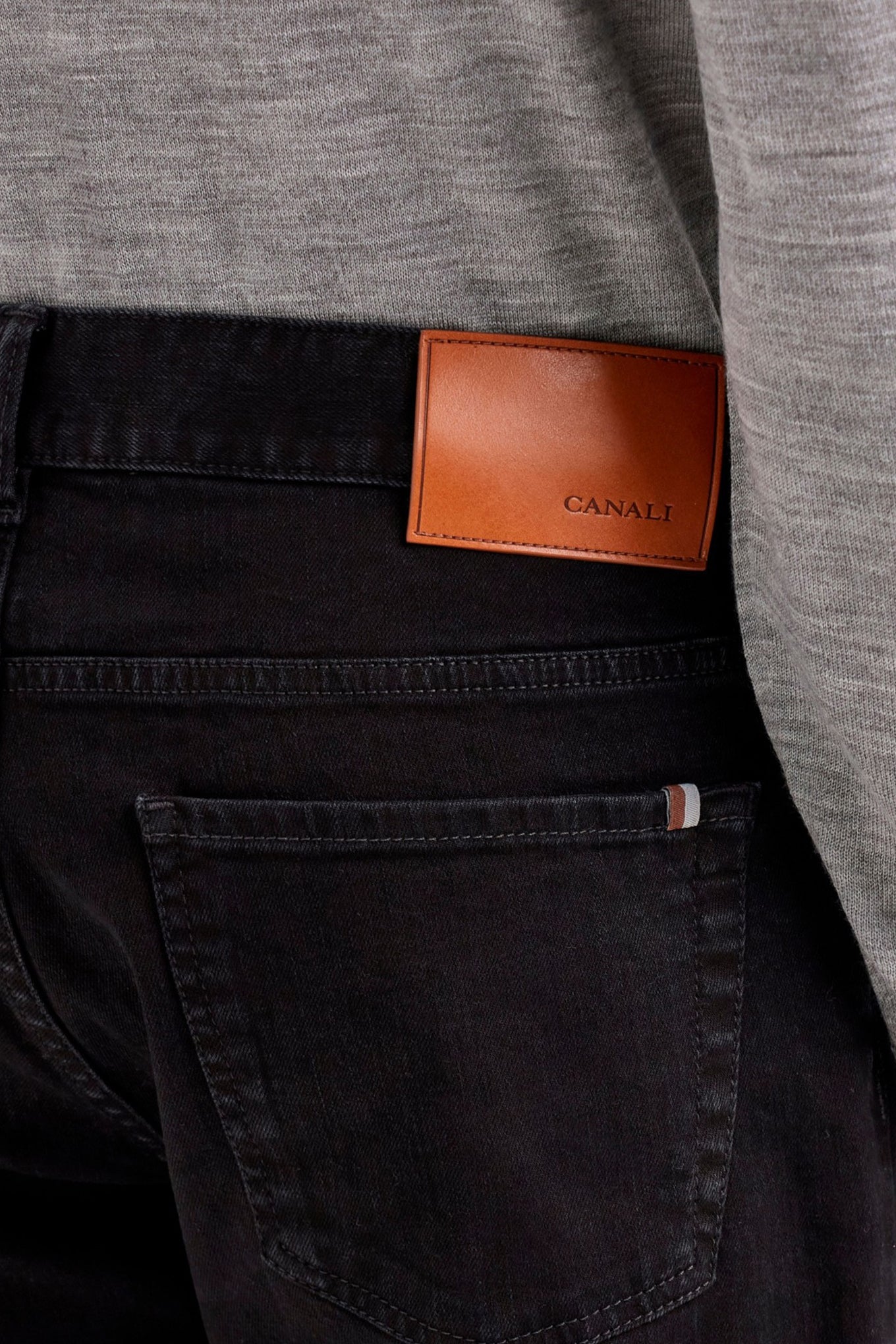 Black regular fit five-pocket cotton denim pants