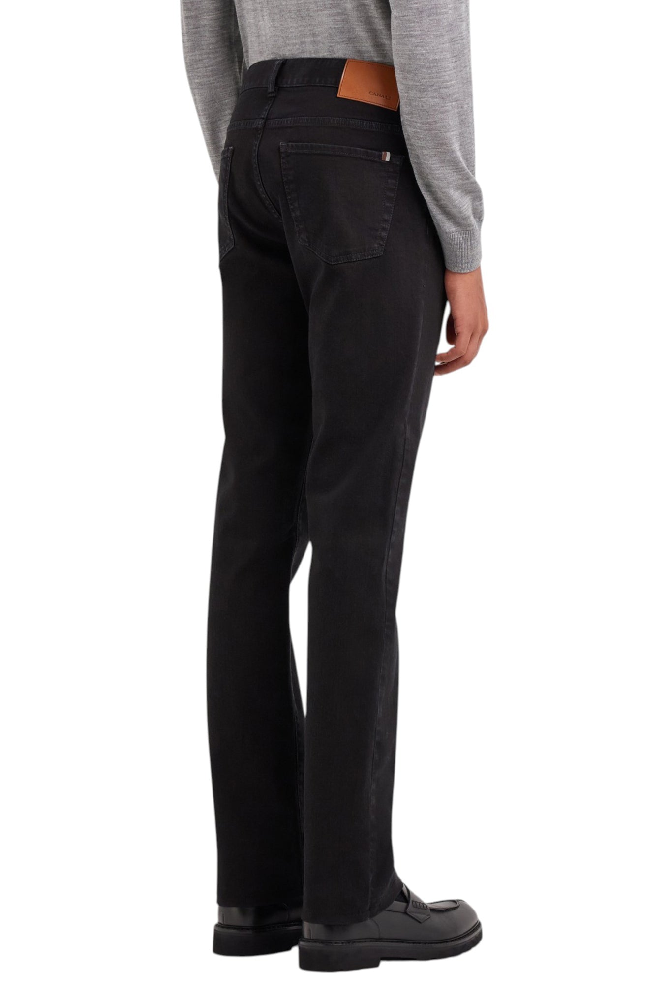 Black regular fit five-pocket cotton denim pants
