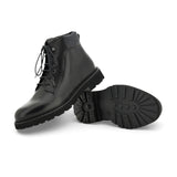 Black calfskin ankle boot with wool padded detail