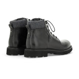 Black calfskin ankle boot with wool padded detail