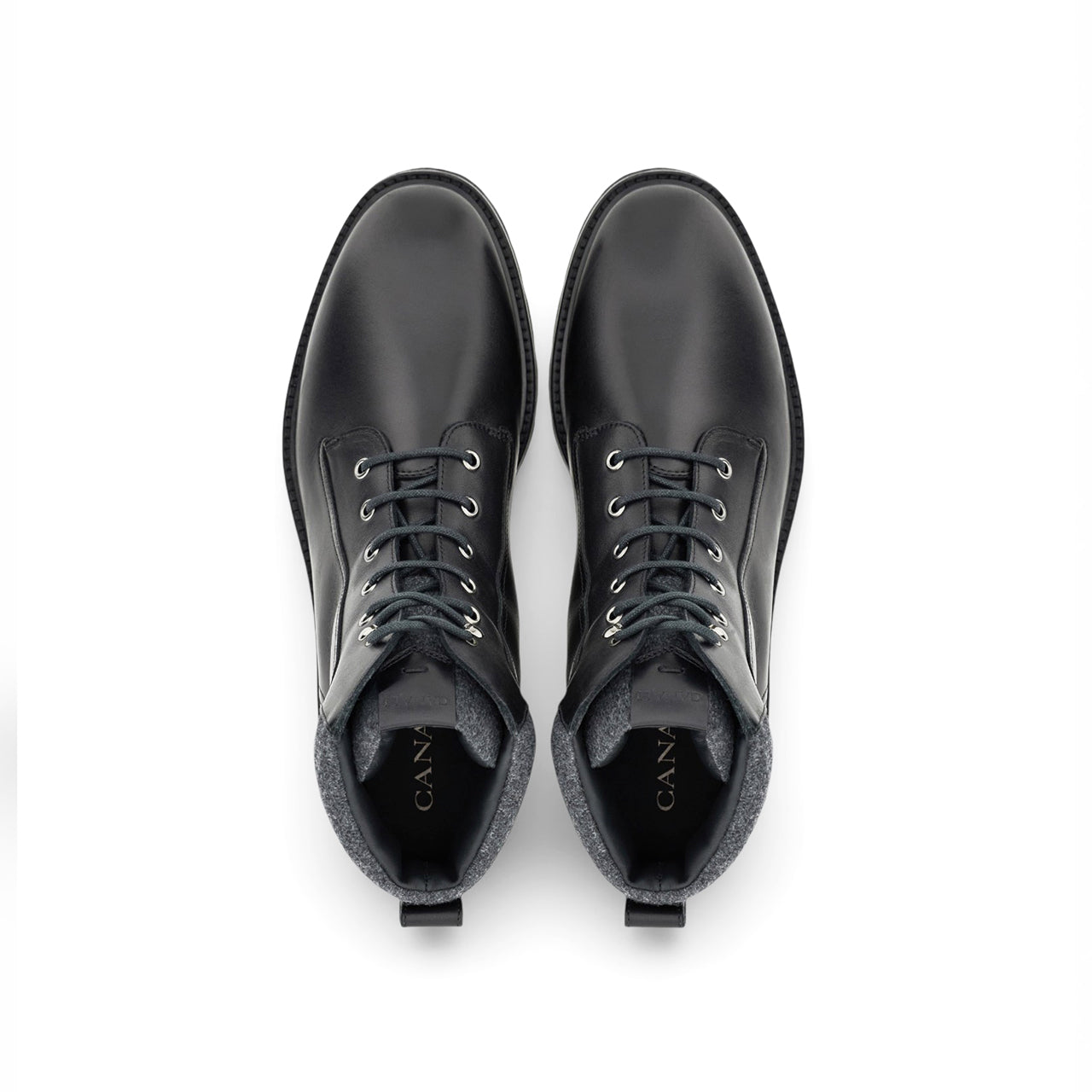 Black calfskin ankle boot with wool padded detail