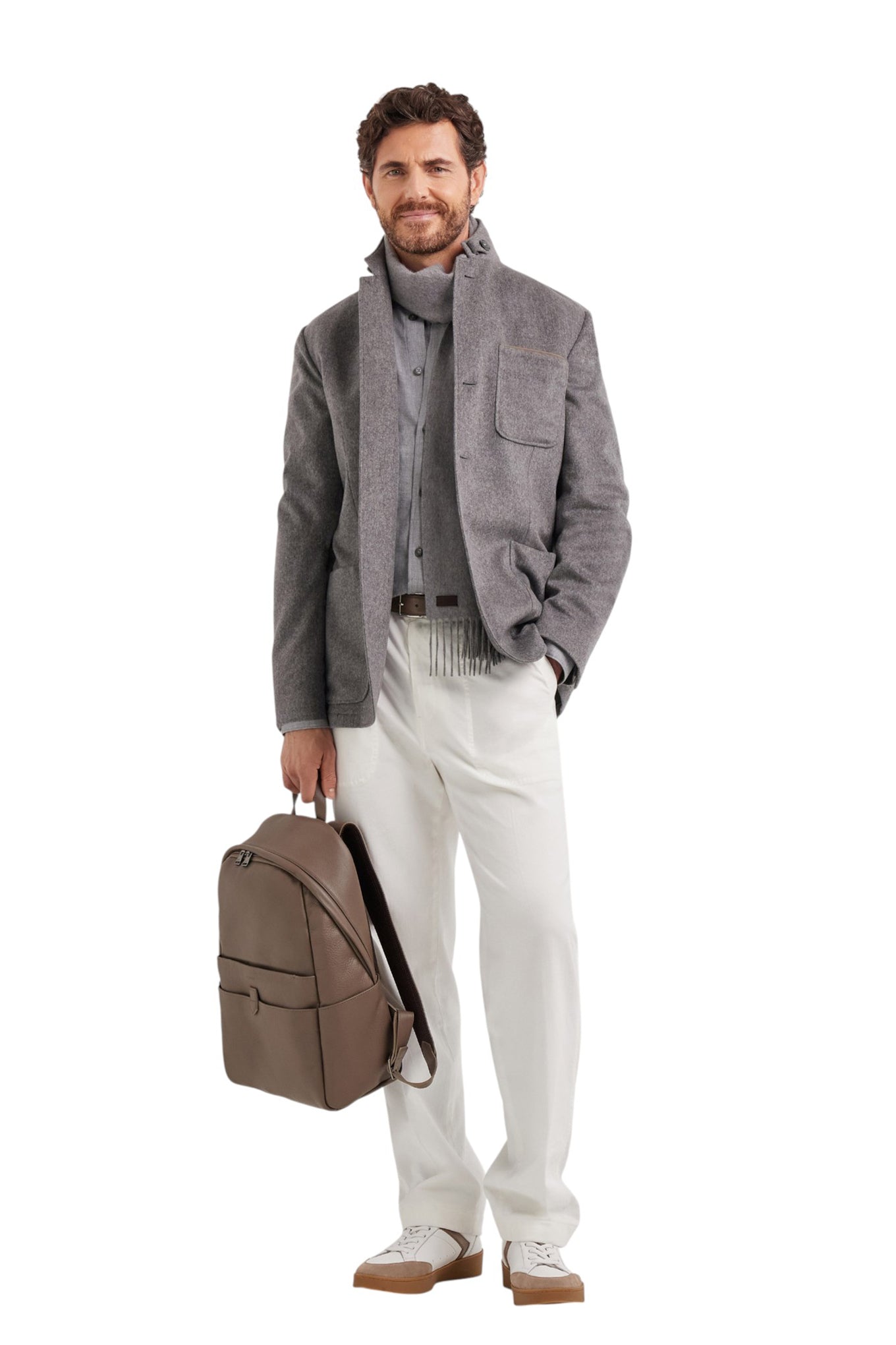 Canali Bruma gray singlebreasted cashmere jacket with suede details