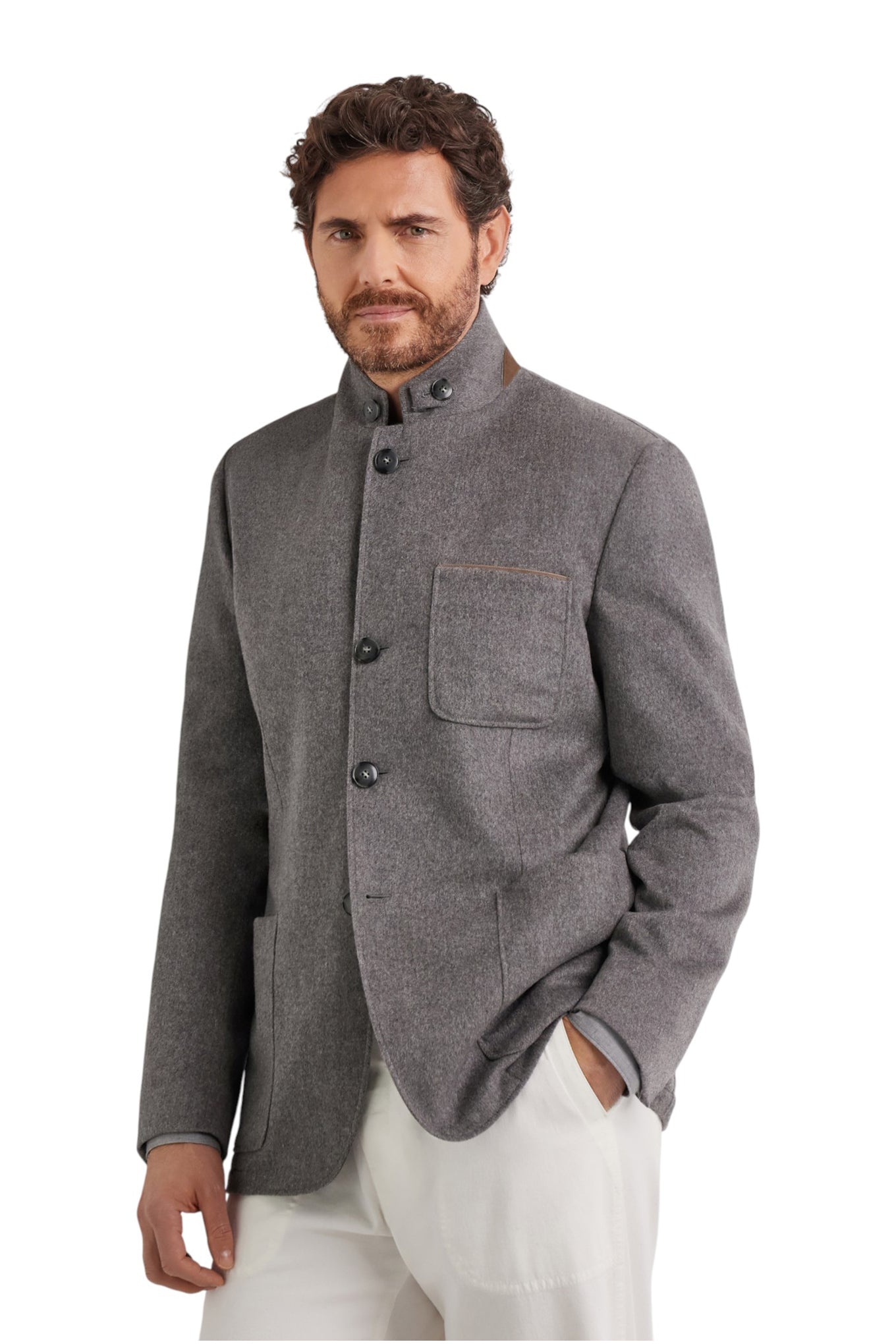 Canali Bruma gray singlebreasted cashmere jacket with suede details