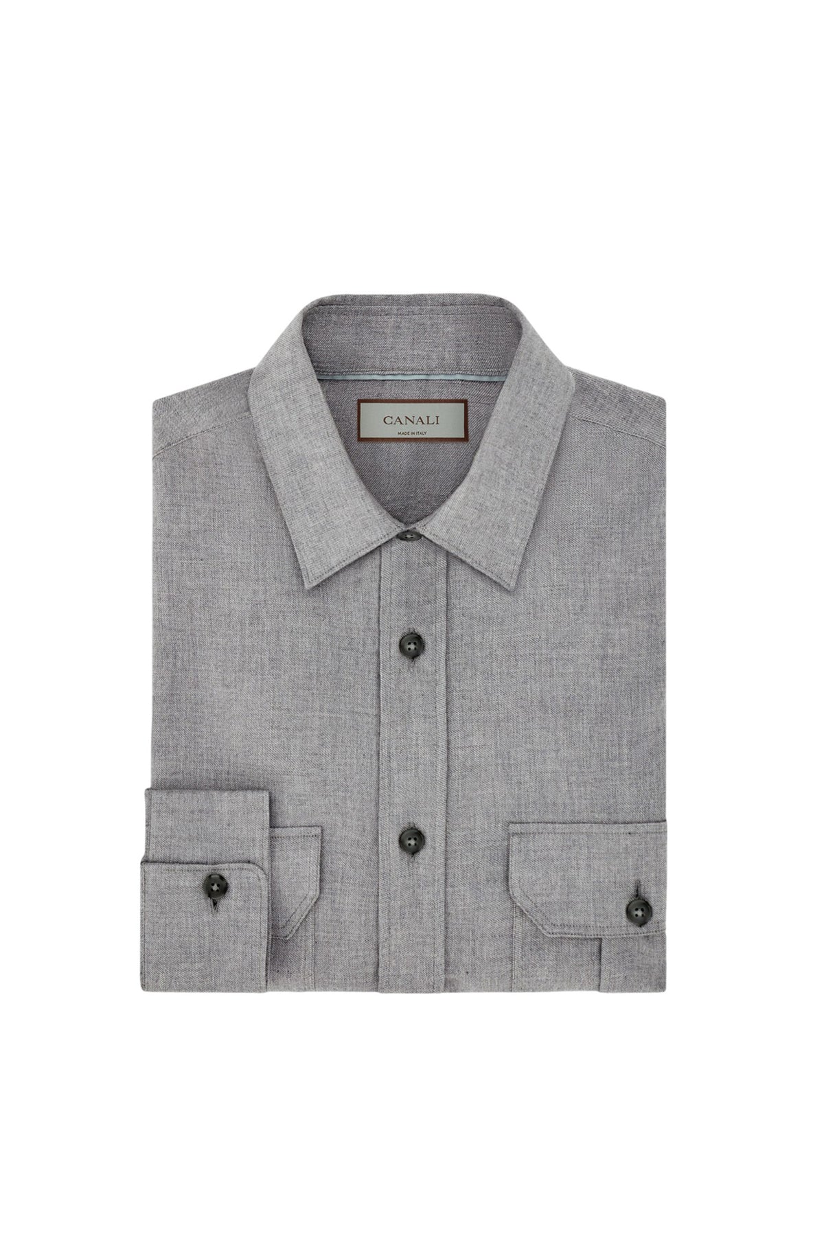 Relaxed fit light grey melange cashmere and cotton blend casual shirt