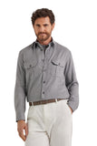 Relaxed fit light grey melange cashmere and cotton blend casual shirt
