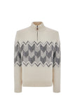 Zip up rollneck in cream alpaca blend with grey tones
