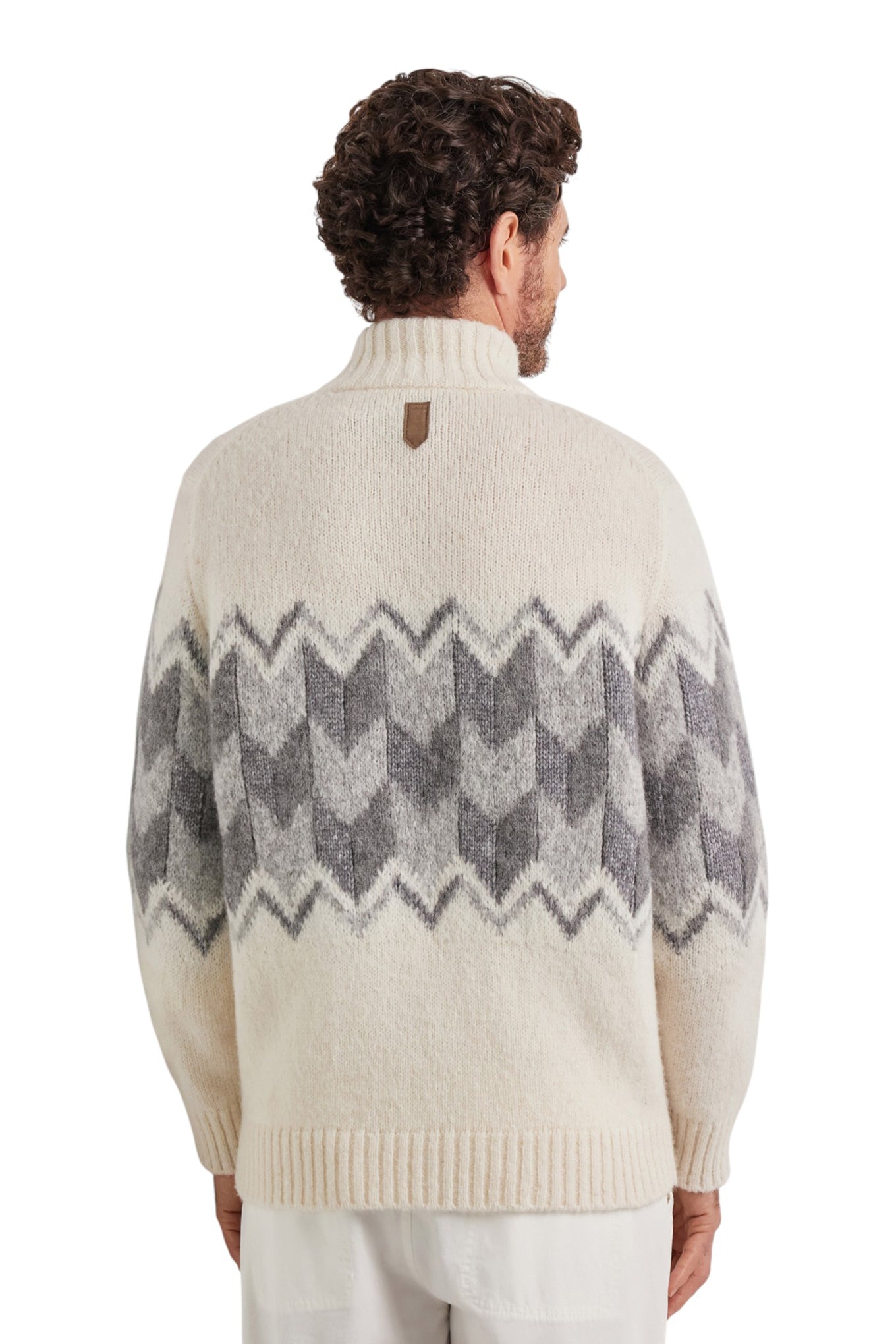 Zip up rollneck in cream alpaca blend with grey tones