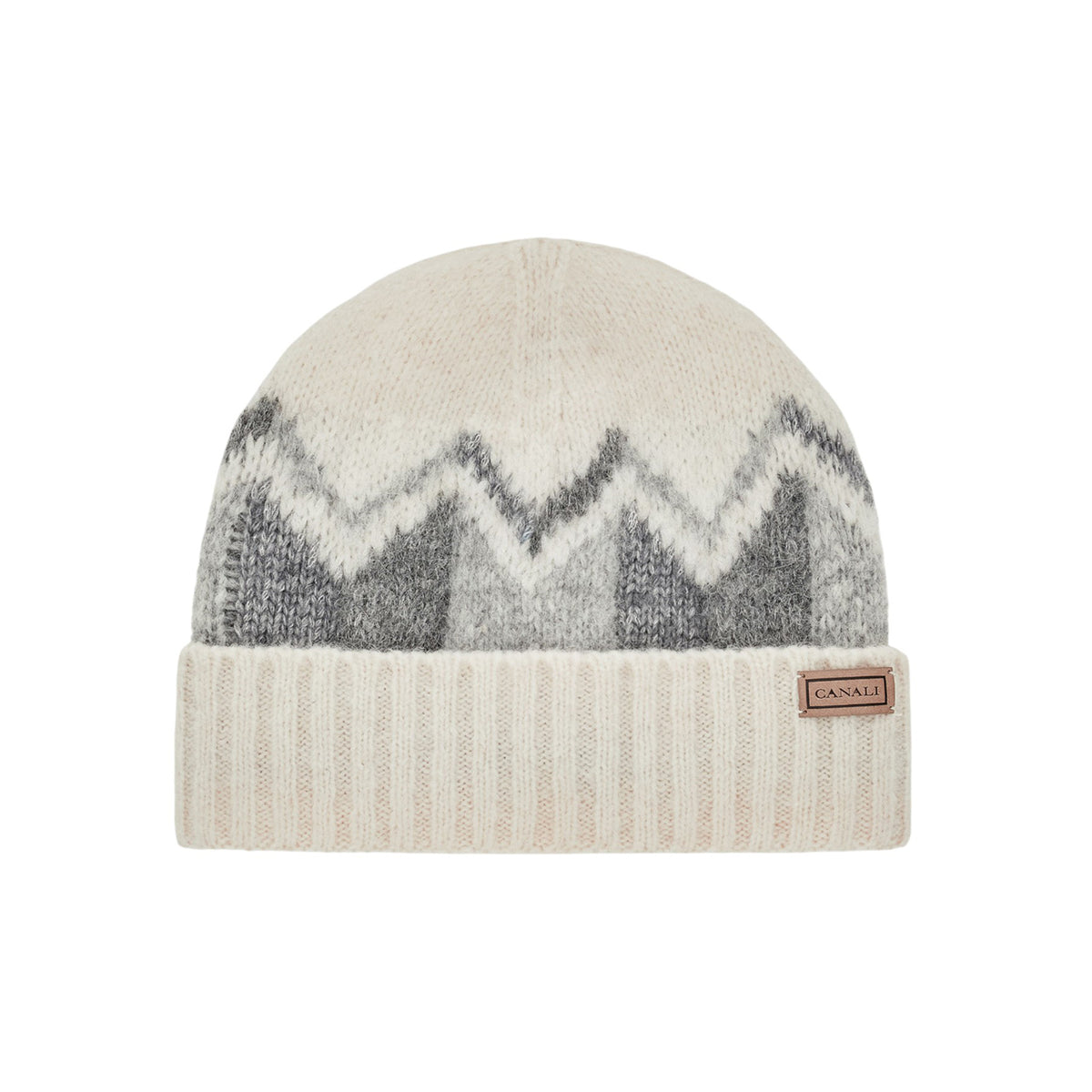 Hat in cream alpaca blend with grey tones