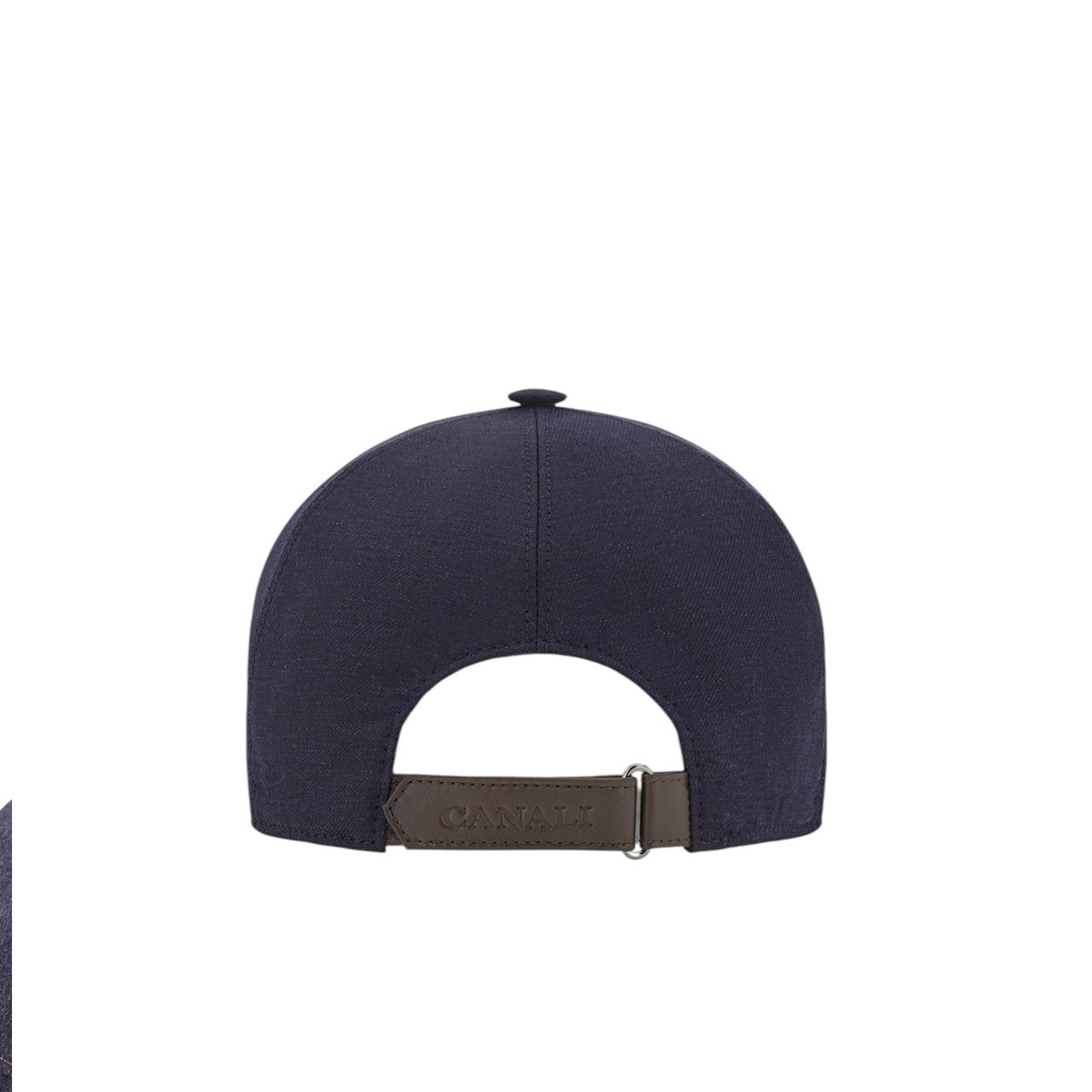 Blue baseball cap in a wool and linen blend with nappa leather details