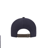 Blue baseball cap in a wool and linen blend with nappa leather details