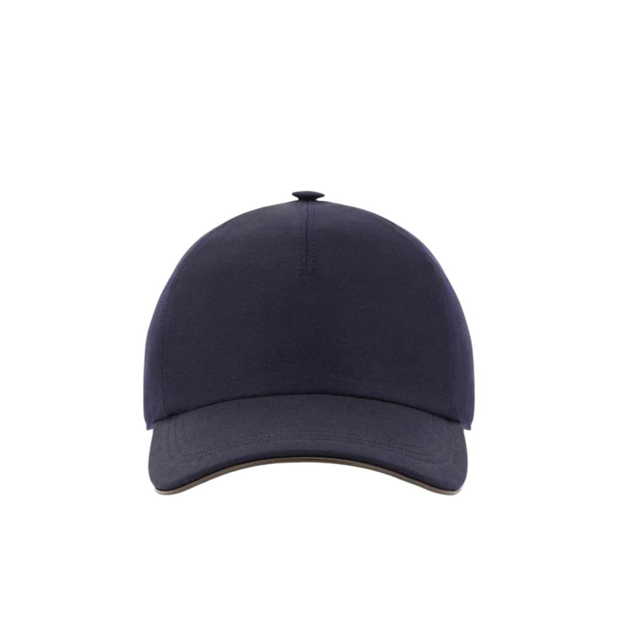 Blue baseball cap in a wool and linen blend with nappa leather details