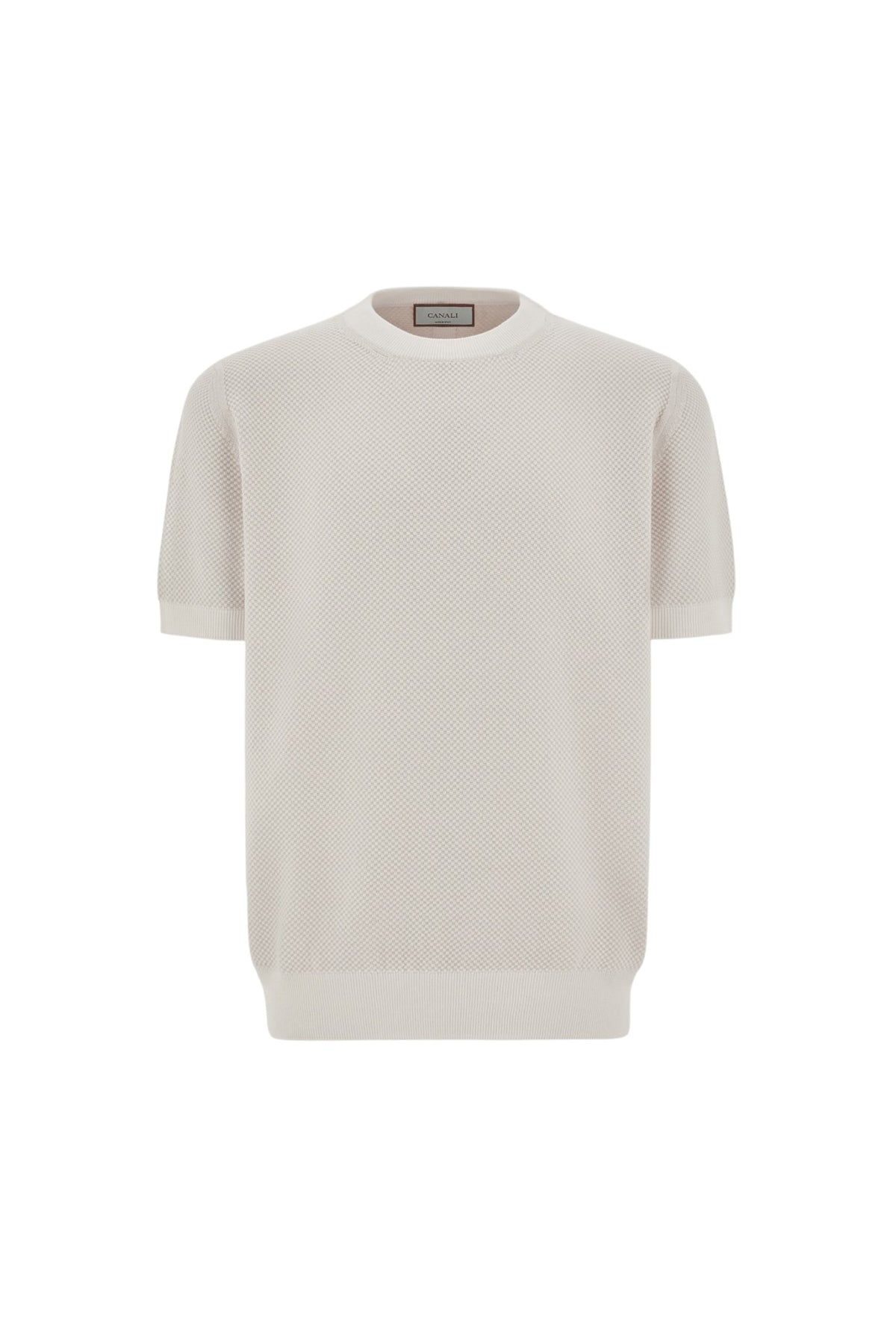 White microstructured cotton T-shirt with closed hem