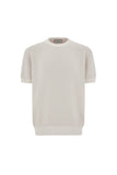 White microstructured cotton T-shirt with closed hem