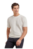 White microstructured cotton T-shirt with closed hem