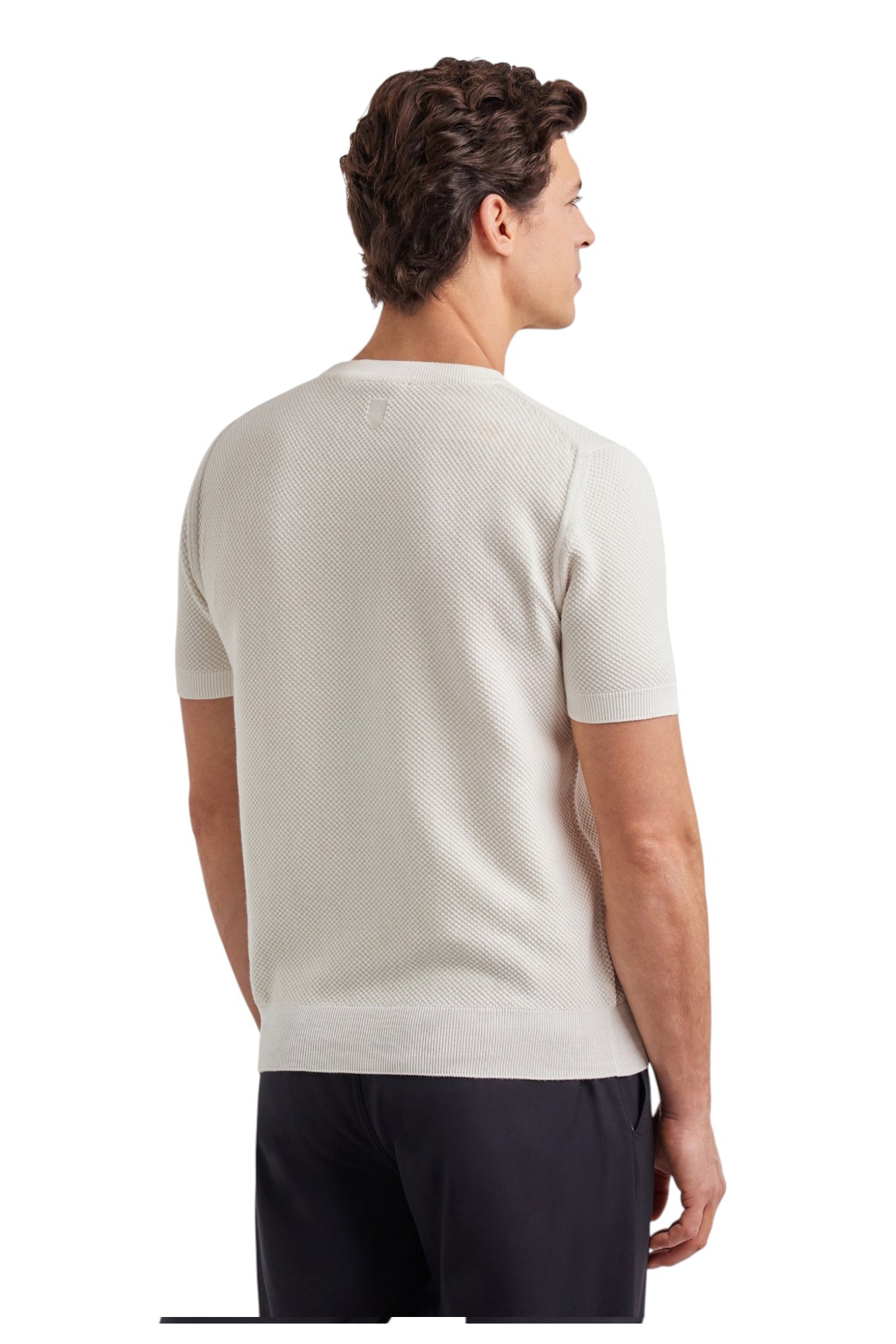 White microstructured cotton T-shirt with closed hem