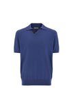 Air force blue polo shirt in cotton modal with leather details