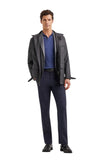 Air force blue polo shirt in cotton modal with leather details