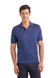 Air force blue polo shirt in cotton modal with leather details