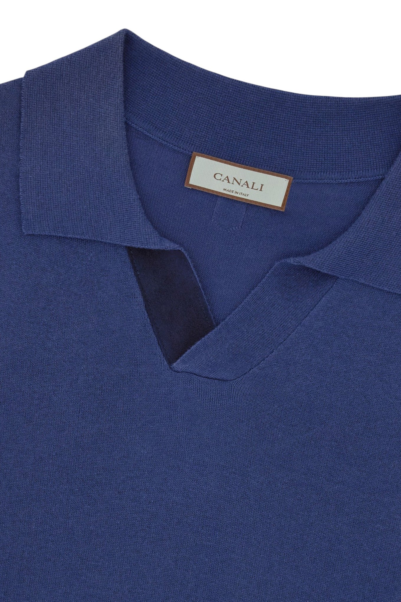 Air force blue polo shirt in cotton modal with leather details