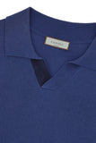 Air force blue polo shirt in cotton modal with leather details