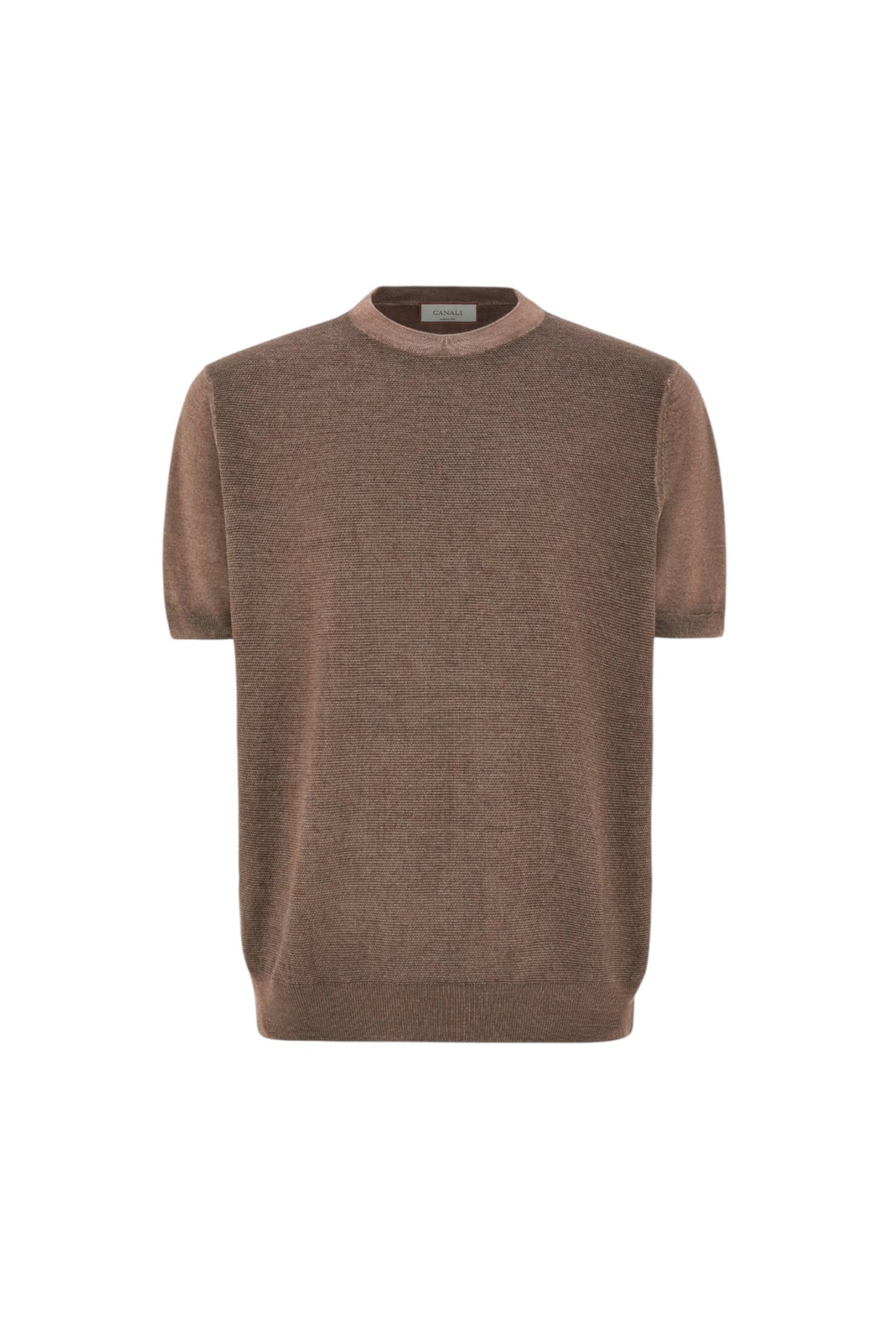 Walnut short-sleeved, wool and silk blend crew neck
