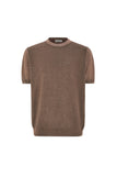 Walnut short-sleeved, wool and silk blend crew neck