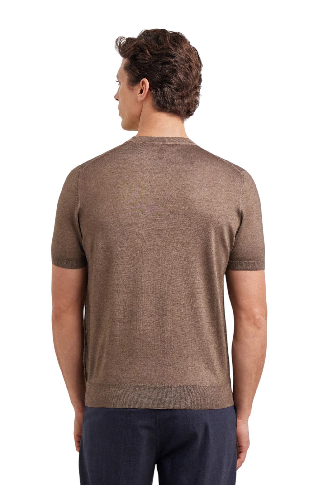 Walnut short-sleeved, wool and silk blend crew neck