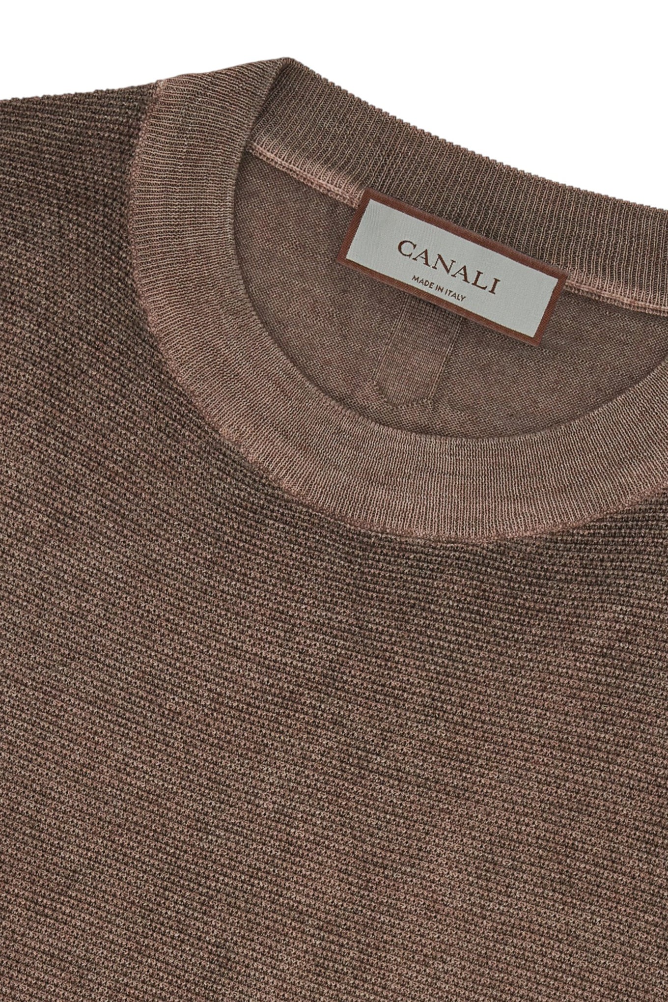 Walnut short-sleeved, wool and silk blend crew neck