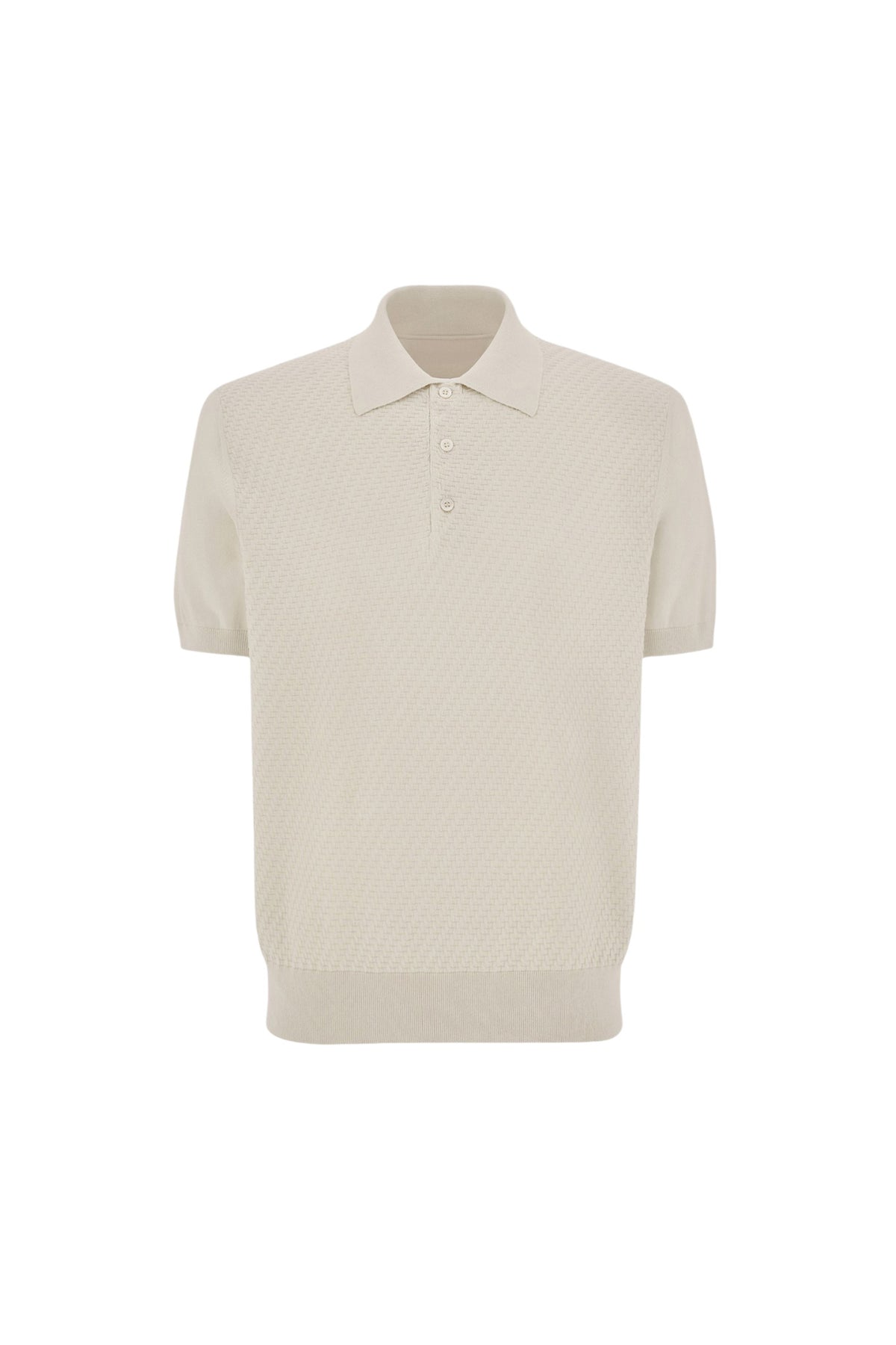 Off-white cotton and silk regular fit polo shirt with microstucture