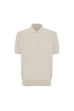 Off-white cotton and silk regular fit polo shirt with microstucture