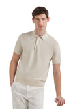 Off-white cotton and silk regular fit polo shirt with microstucture