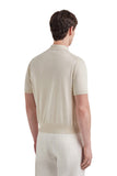 Off-white cotton and silk regular fit polo shirt with microstucture