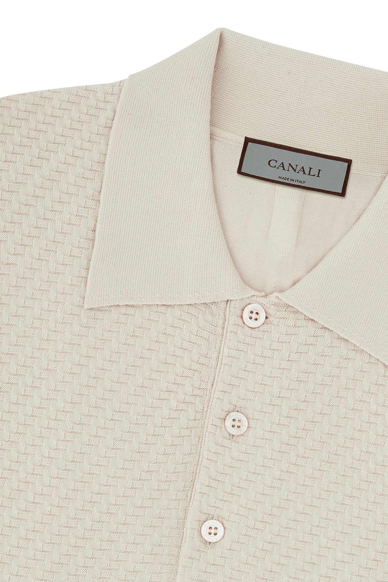 Off-white cotton and silk regular fit polo shirt with microstucture