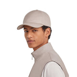 Beige baseball cap in a wool and linen blend with nappa leather details