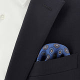 Blue pocket square in pure printed silk with a patterned motif