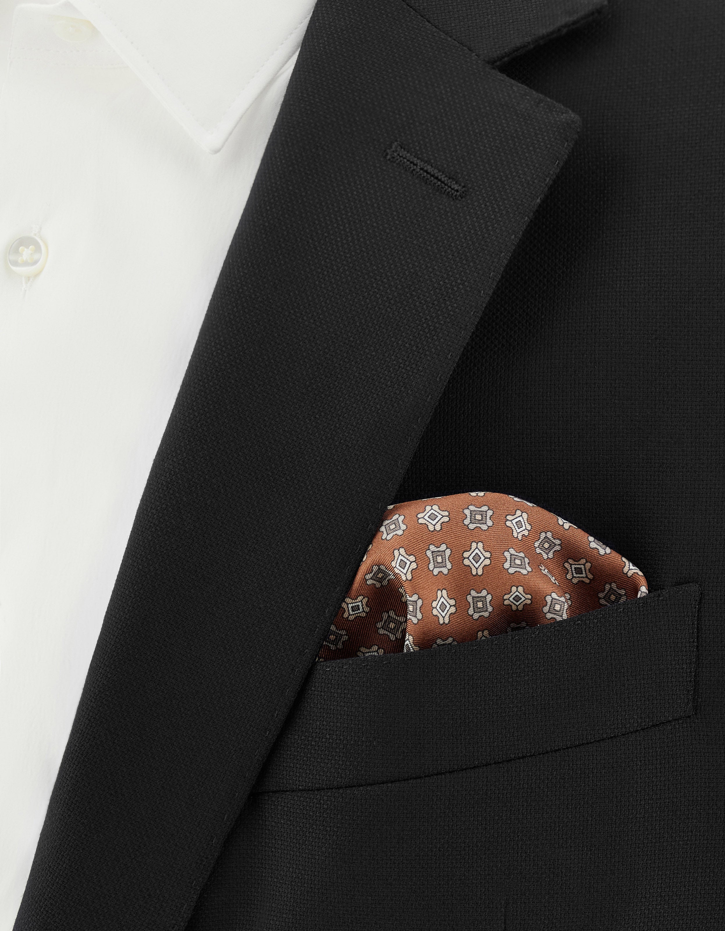 Brown silk printed pocket square