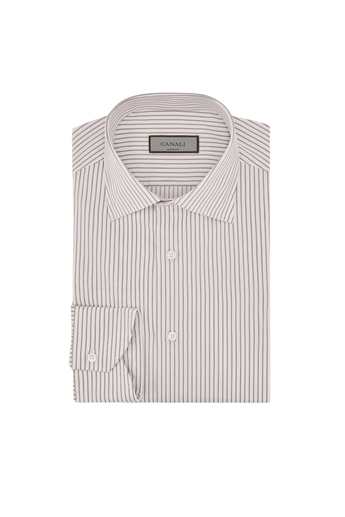 Impeccabile white cotton regular-fit shirt with gray stripes