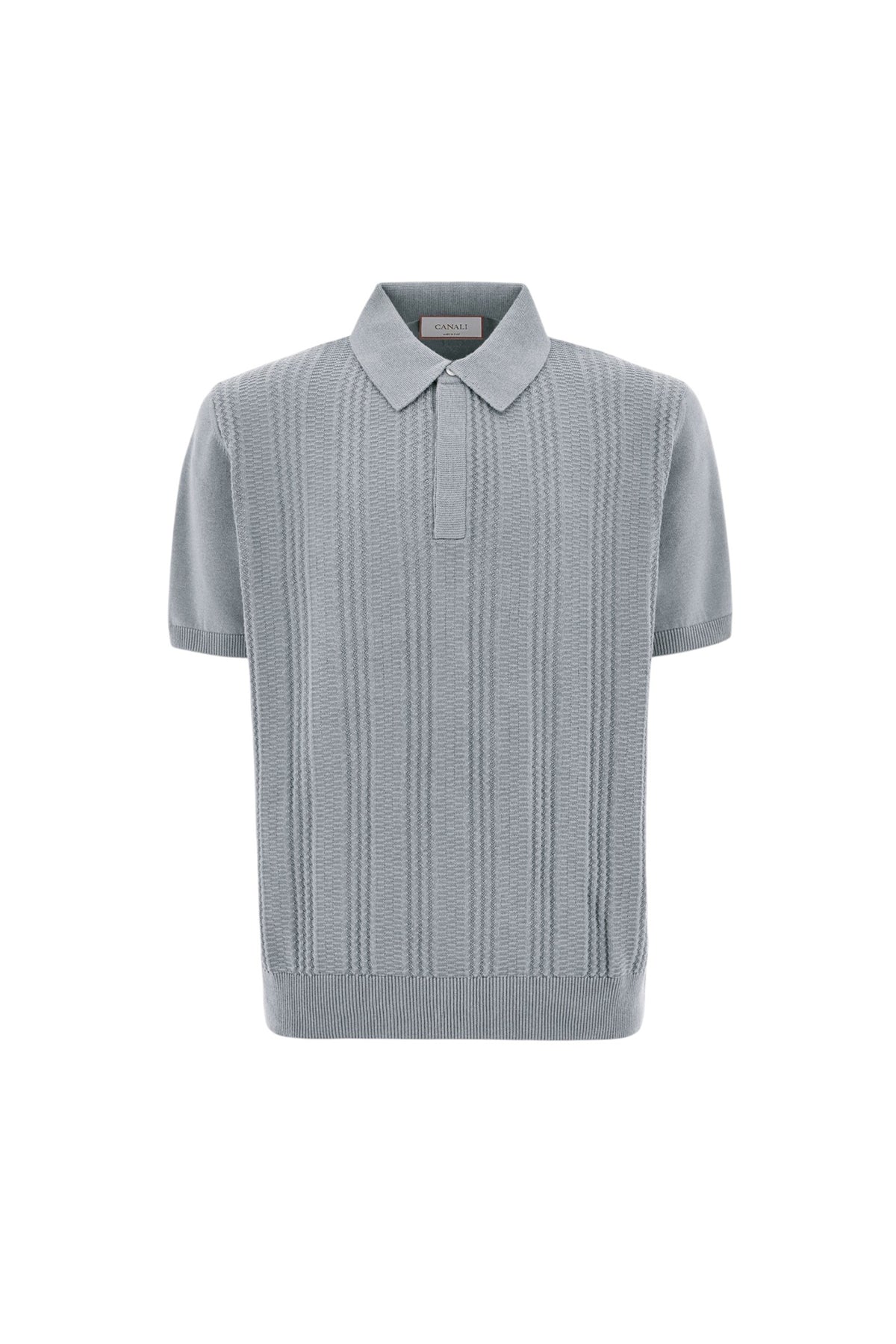 Brianza green cotton and modal polo shirt with vertical workmanship