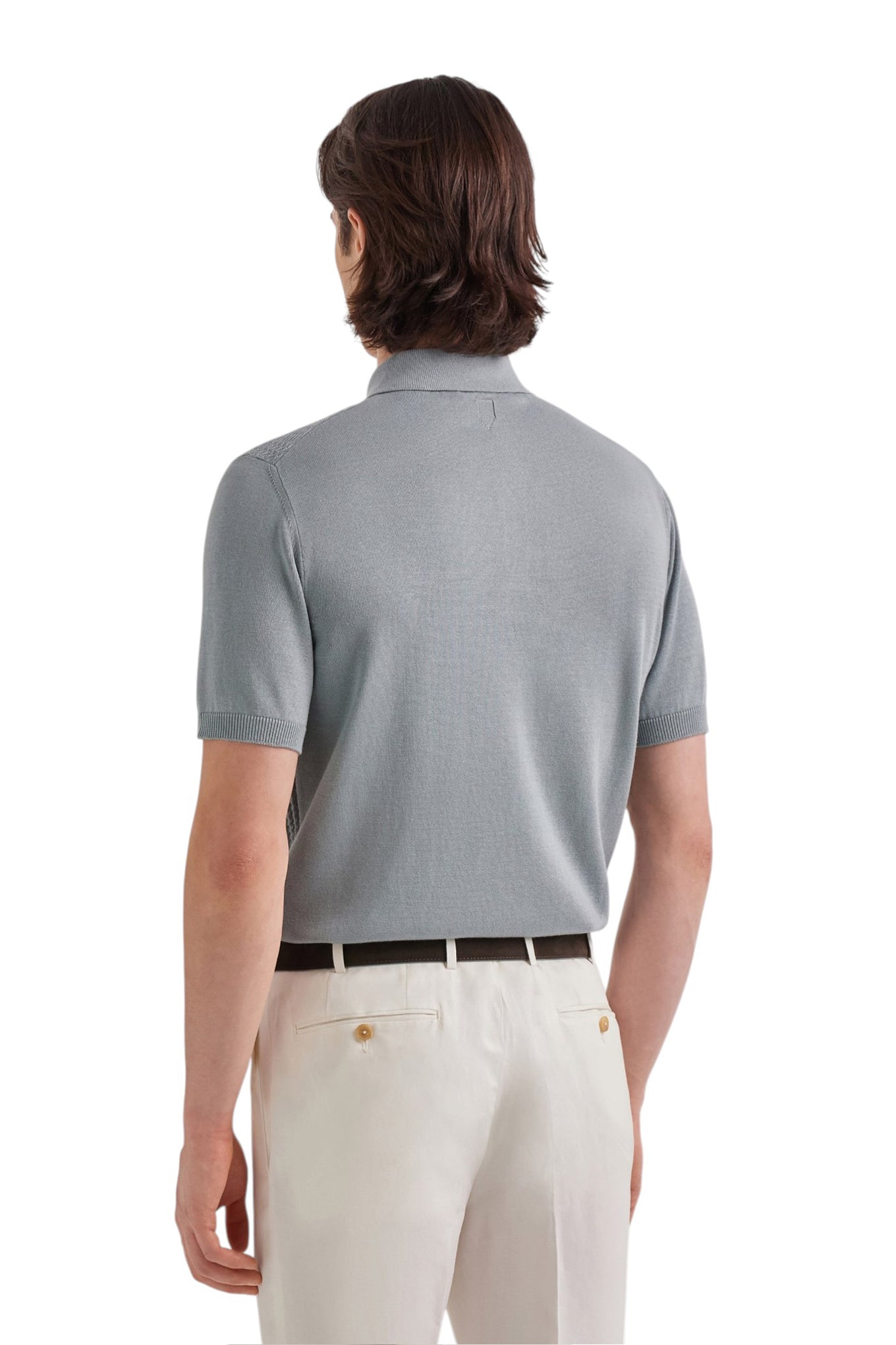 Brianza green cotton and modal polo shirt with vertical workmanship