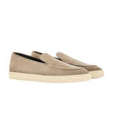 Brown suede loafers with rubber sole