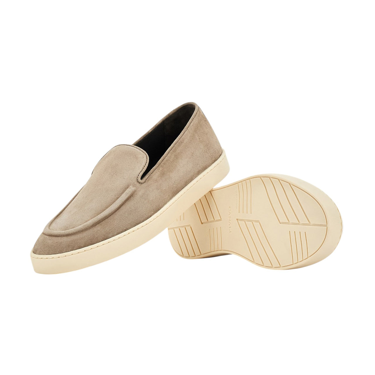 Brown suede loafers with rubber sole