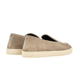 Brown suede loafers with rubber sole