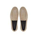 Brown suede loafers with rubber sole
