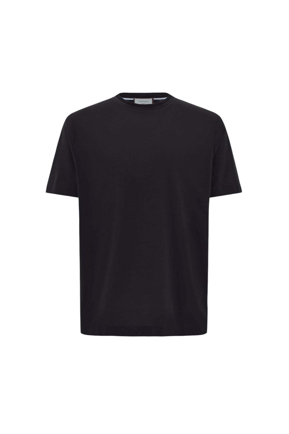 Black lisle cotton T-shirt with double collar