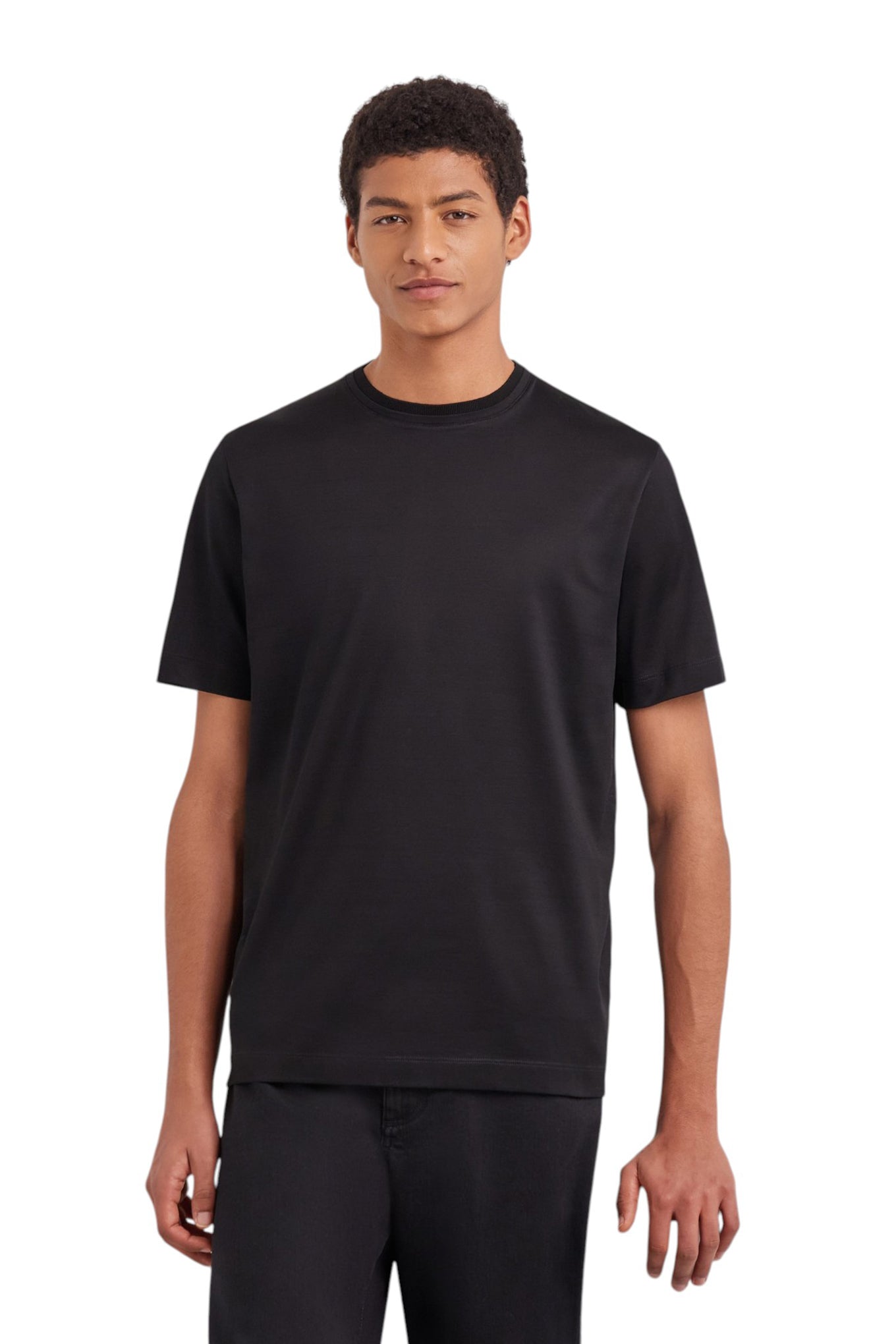 Black lisle cotton T-shirt with double collar