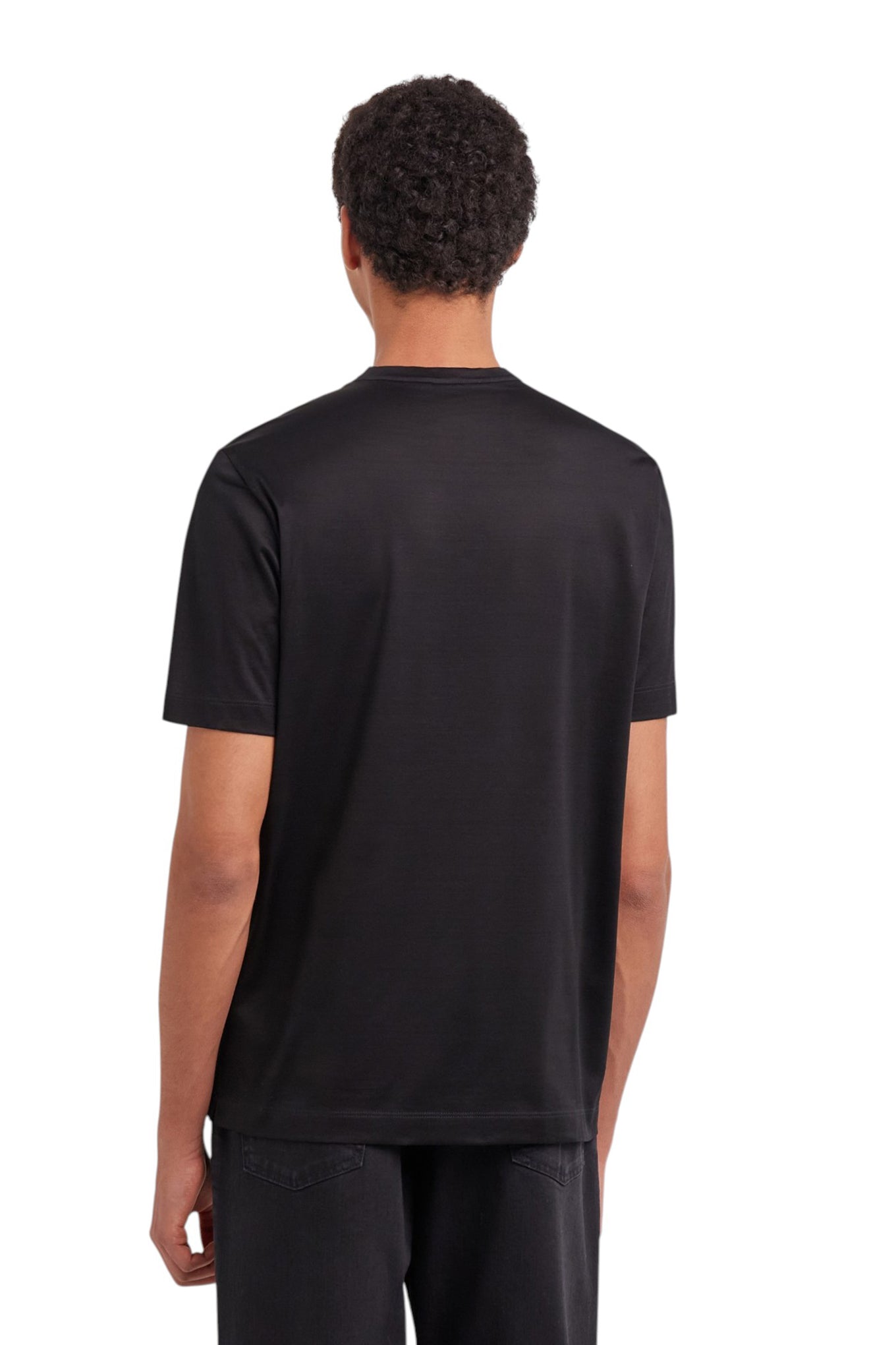 Black lisle cotton T-shirt with double collar