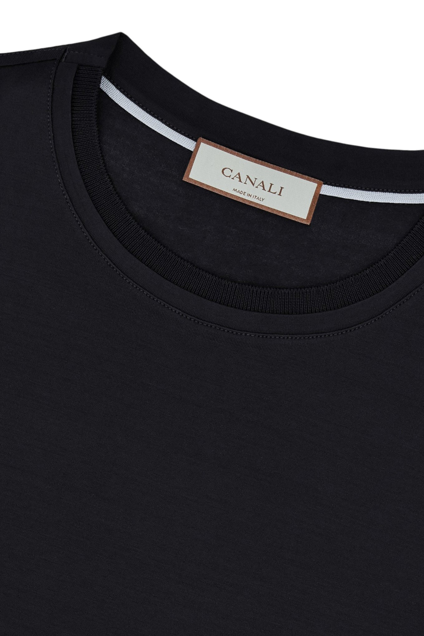 Black lisle cotton T-shirt with double collar
